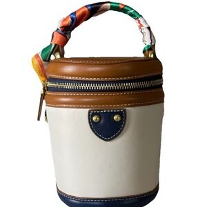 Beibooboo Bucket Colorblock Crossbody Bag Scarf Wrap Handle Gold Hardware New